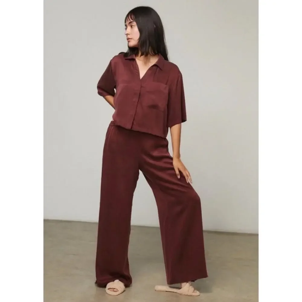LUNYA Washable Silk High Rise Pajama Pants in Fancy Burgundy Size XL - Picture 2 of 11